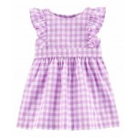 Carter's Gingham Flutter Dress - Purple White |3-6Months