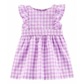 Carter's Gingham Flutter Dress - Purple White |3-6Months