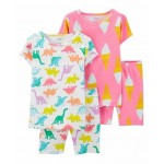Carter's 4-Piece Dinosaur Snug Fit Cotton PJs - Pink White 
