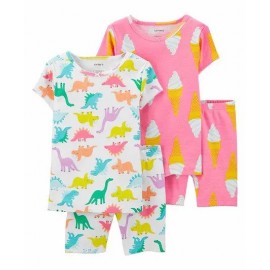 Carter's 4-Piece Dinosaur Snug Fit Cotton PJs - Pink White