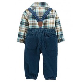 Carter's 2-Piece Plaid Bodysuit & Suspender Pant Set - Blue