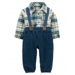 Carter's 2-Piece Plaid Bodysuit & Suspender Pant Set - Blue