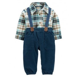 Carter's 2-Piece Plaid Bodysuit & Suspender Pant Set - Blue