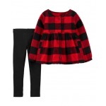 Carter's 2-Piece Buffalo Check Top & Legging Set - Red 