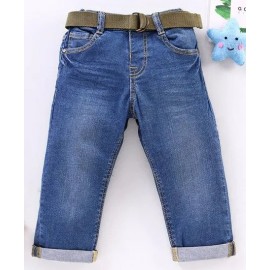 Babyhug Full Length Solid Jeans With Belt - Blue