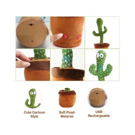 NEGOCIO Singing Talking Recording Dancing Cactus Toy - Green Brown