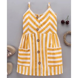 Babyhug Singlet Sleeves Frock Stripes Print - White Yellow 