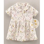 Cucumber Half Sleeves Floral Print Frock - White | 3 to 6 Months Kids
