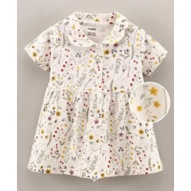 Cucumber Half Sleeves Floral Print Frock - White | 3 to 6 Months Kids