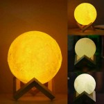 3D Print Moon Lamp, USB Charging 3-Color Changing LED Energy-Saving Night Light With Wooden Holder Base 3D Print Moon Lamp, USB Charging 3-Color Changing LED Energy-Saving Night Light With Wooden Holder Base