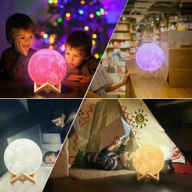 3D Print Moon Lamp, USB Charging 3-Color Changing LED Energy-Saving Night Light With Wooden Holder Base 3D Print Moon Lamp, USB Charging 3-Color Changing LED Energy-Saving Night Light With Wooden Holder Base
