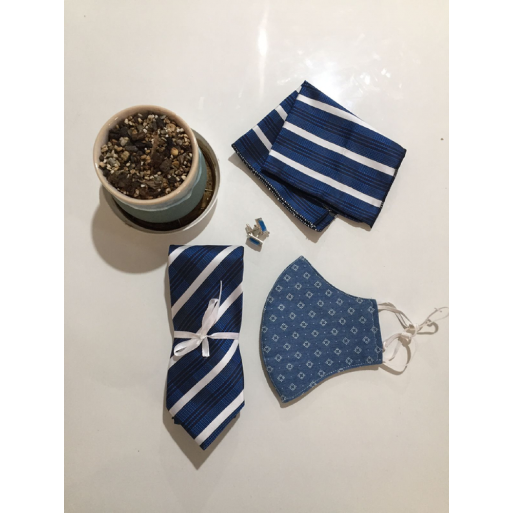 Men's Cufflinks, Tie, Pocket Square & Mask Set