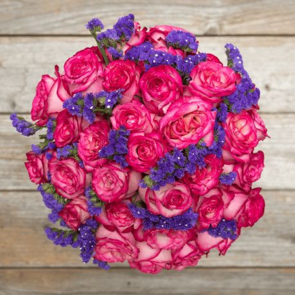 Pink Roses with Purple Accents - 12 Stems Pink Roses with Purple Accents - 12 Stems