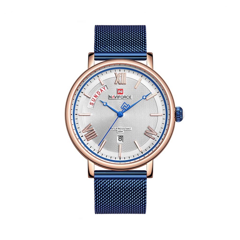 NaviForce NF3006 Day Date Function Analog Mesh Steel Watch - Blue NaviForce NF3006 Day Date Function Analog Mesh Steel Watch - Blue