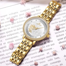 NAVIFORCE NF5017 Top Luxury Women Watch Rhinestone Quartz Lady Waterproof Wristwatch Gold