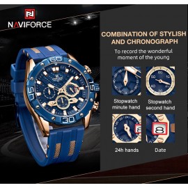 NAVIFORCE NF8019T Men's Multifunction Luminous Silicone Strap Chronograph Quartz Watch