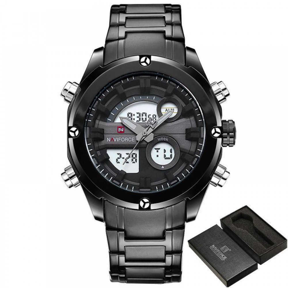 Naviforce NF9088 Dual Display Analog  Digital Stainless Steel Men’s Fashion Watch Naviforce NF9088 Dual Display Analog  Digital Stainless Steel Men’s Fashion Watch