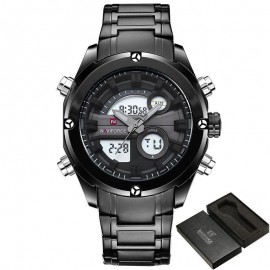 Naviforce NF9088 Dual Display Analog  Digital Stainless Steel Men’s Fashion Watch