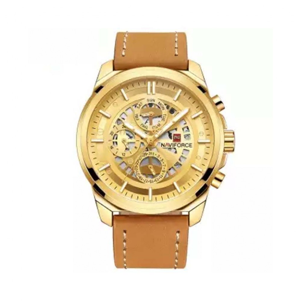 NaviForce NF9129 24 Hour Quartz Luxury Wrist Watch For Men–Golden NaviForce NF9129 24 Hour Quartz Luxury Wrist Watch For Men–Golden