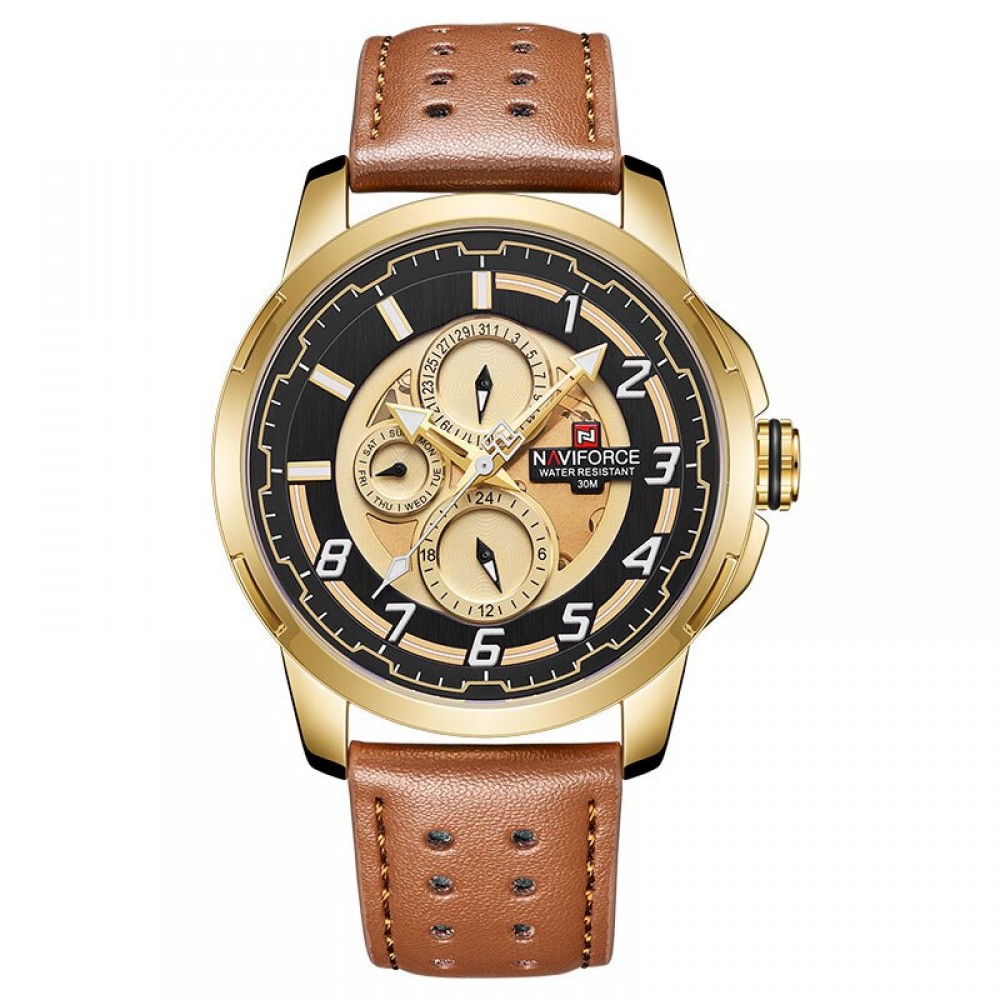 NaviForce NF9142 Day Date Function Luxury Chronograph Watch–Golden/Brown NaviForce NF9142 Day Date Function Luxury Chronograph Watch–Golden/Brown