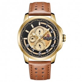 NaviForce NF9142 Day Date Function Luxury Chronograph Watch–Golden/Brown