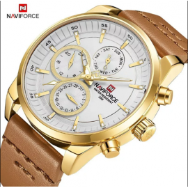 NAVIFORCE NF9148 DAY DATE FUNCTION LUXURY CHRONOGRAPH WATCH -GOLDEN/BROWN