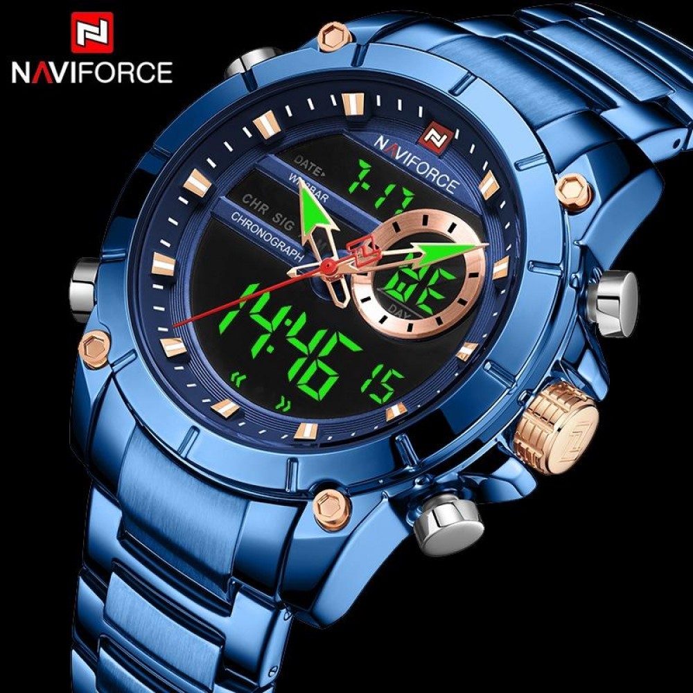 NAVIFORCE NF9163 Double Time Luxury Business Edition Stainless Steel Watch - Blue NAVIFORCE NF9163 Double Time Luxury Business Edition Stainless Steel Watch - Blue
