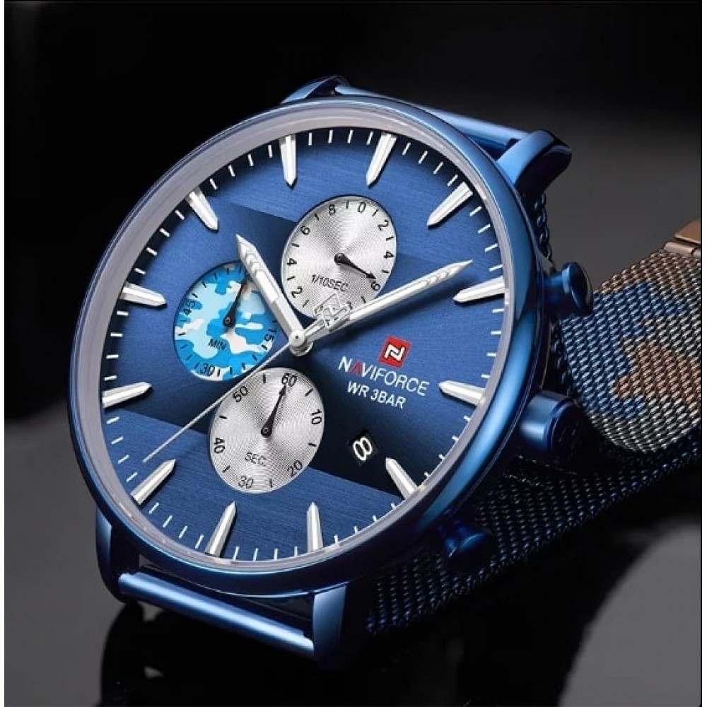NAVIFORCE NF9169 LUXURY CHRONOGRAPH STAINLESS STEEL MESH WATCH -CAMOUFLAGE BLUE NAVIFORCE NF9169 LUXURY CHRONOGRAPH STAINLESS STEEL MESH WATCH -CAMOUFLAGE BLUE