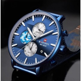 NAVIFORCE NF9169 LUXURY CHRONOGRAPH STAINLESS STEEL MESH WATCH -CAMOUFLAGE BLUE