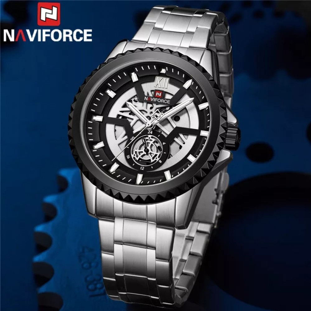 NAVIFORCE NF9186 Multifunction Stainless Steel Analog Wrist Watch For Men - Silver NAVIFORCE NF9186 Multifunction Stainless Steel Analog Wrist Watch For Men - Silver