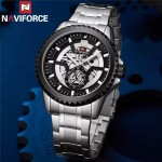 NAVIFORCE NF9186 Multifunction Stainless Steel Analog Wrist Watch For Men - Silver NAVIFORCE NF9186 Multifunction Stainless Steel Analog Wrist Watch For Men - Silver