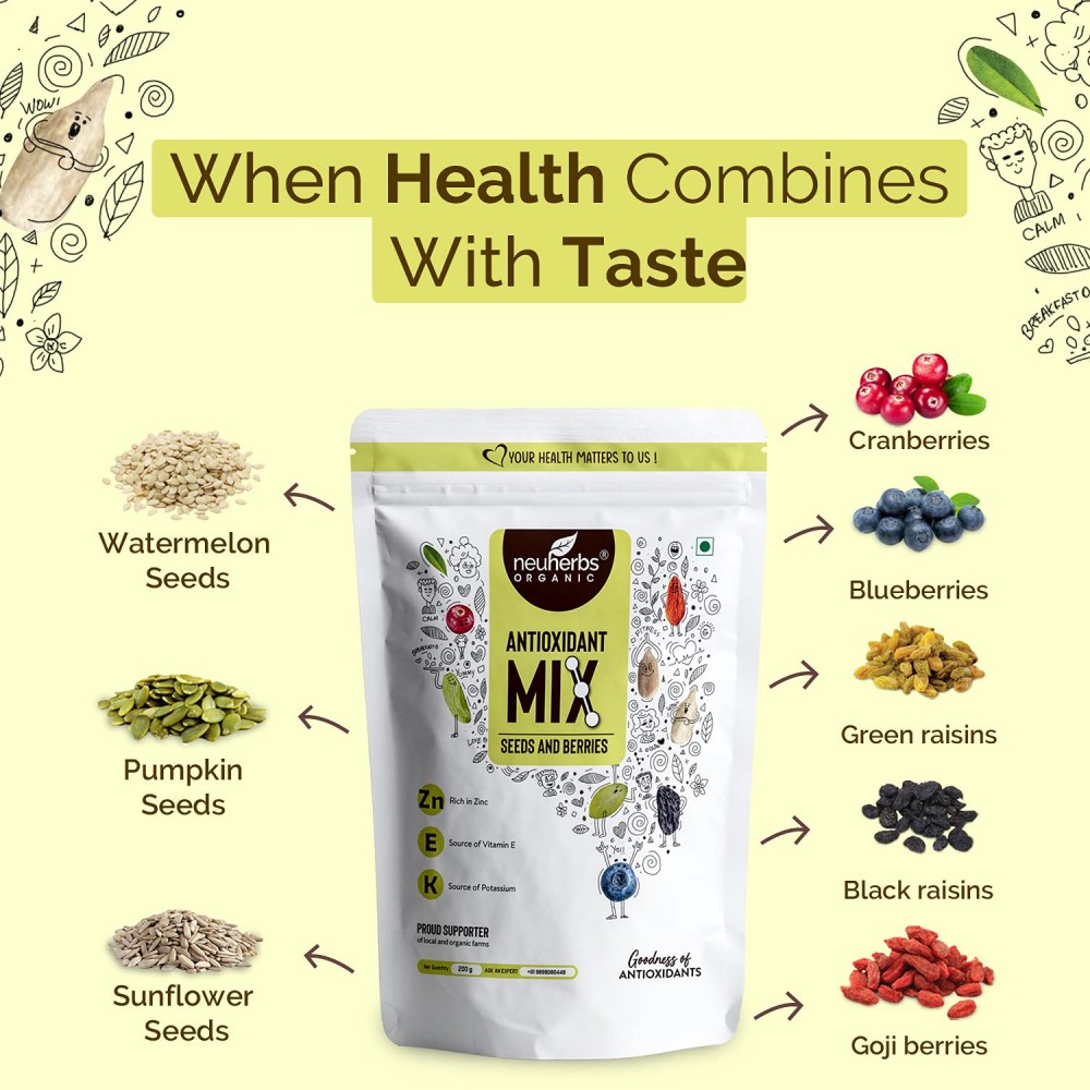 Neuherbs Antioxidant Mix Seeds And Berries | Rich in Protein, Fiber & Vitamin-E, 200 G Neuherbs Antioxidant Mix Seeds And Berries | Rich in Protein, Fiber & Vitamin-E, 200 G