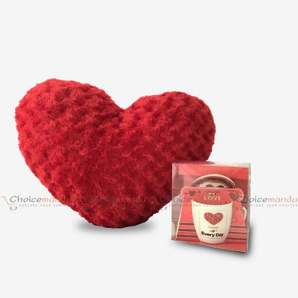Heart Cushion and Love Cup Combo Set - Valentine Gift