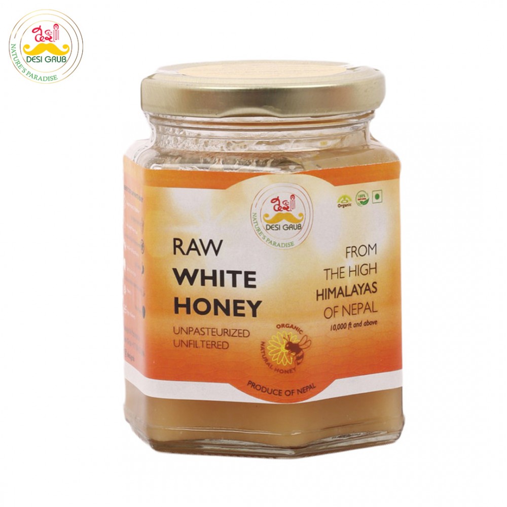 Desi Grub Raw White Honey | Unpasteurized Unfiltered High Himalayan Raw Honey 300 Gms Desi Grub Raw White Honey | Unpasteurized Unfiltered High Himalayan Raw Honey 300 Gms