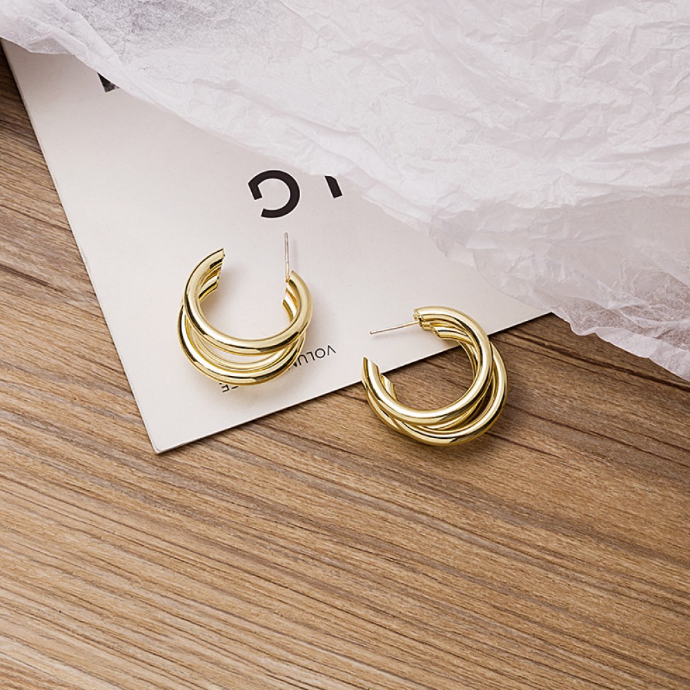 Gold Trio Hoop Ringlet Earrings - E106 Gold Trio Hoop Ringlet Earrings - E106