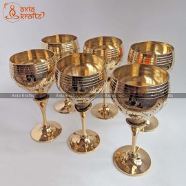 Royal Wine Glass Set 5.6" (Set of 6 pieces) Brass Wine Glass Set - 195ml | Decorative items Gift Handicraft