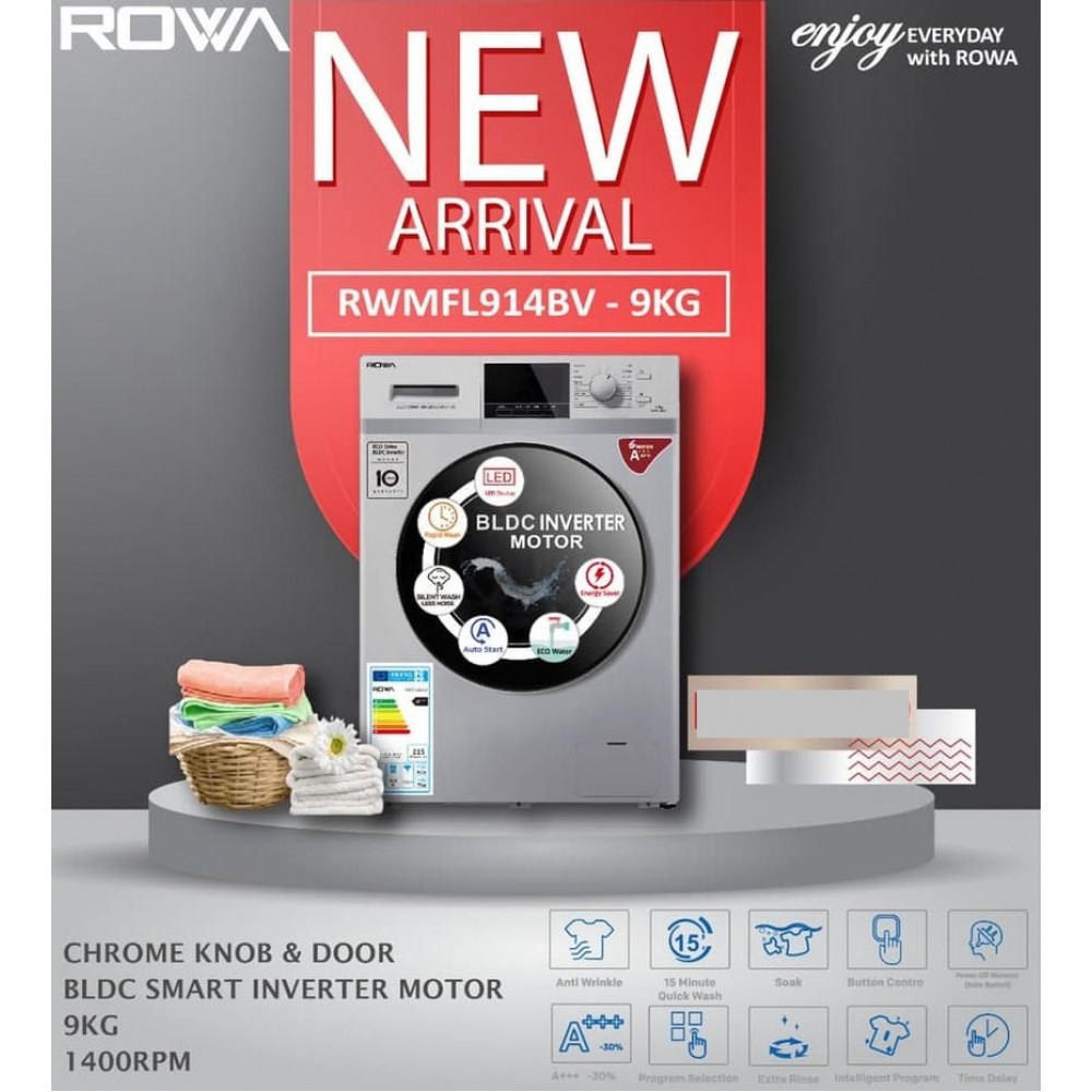 Rowa Front Load Washing Machine 9kg Smart Inverter Motor Rowa Front Load Washing Machine 9kg Smart Inverter Motor