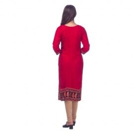 Red Jaipuri Rayon Printed Front Buttoned Kurti for Women