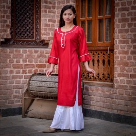 Rayon Motiwork Kurti with Gharara Set| Women's Wear