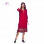 Red Jaipuri Rayon Printed Front Buttoned Kurti for Women