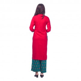 Red/ Blue Front Buttoned Designed Kurta Palazzo Set For Women